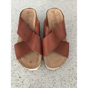 Yokono Brown Genuine Leather Open Toe Wedge Slide On Platform Sandals - 7 1/2